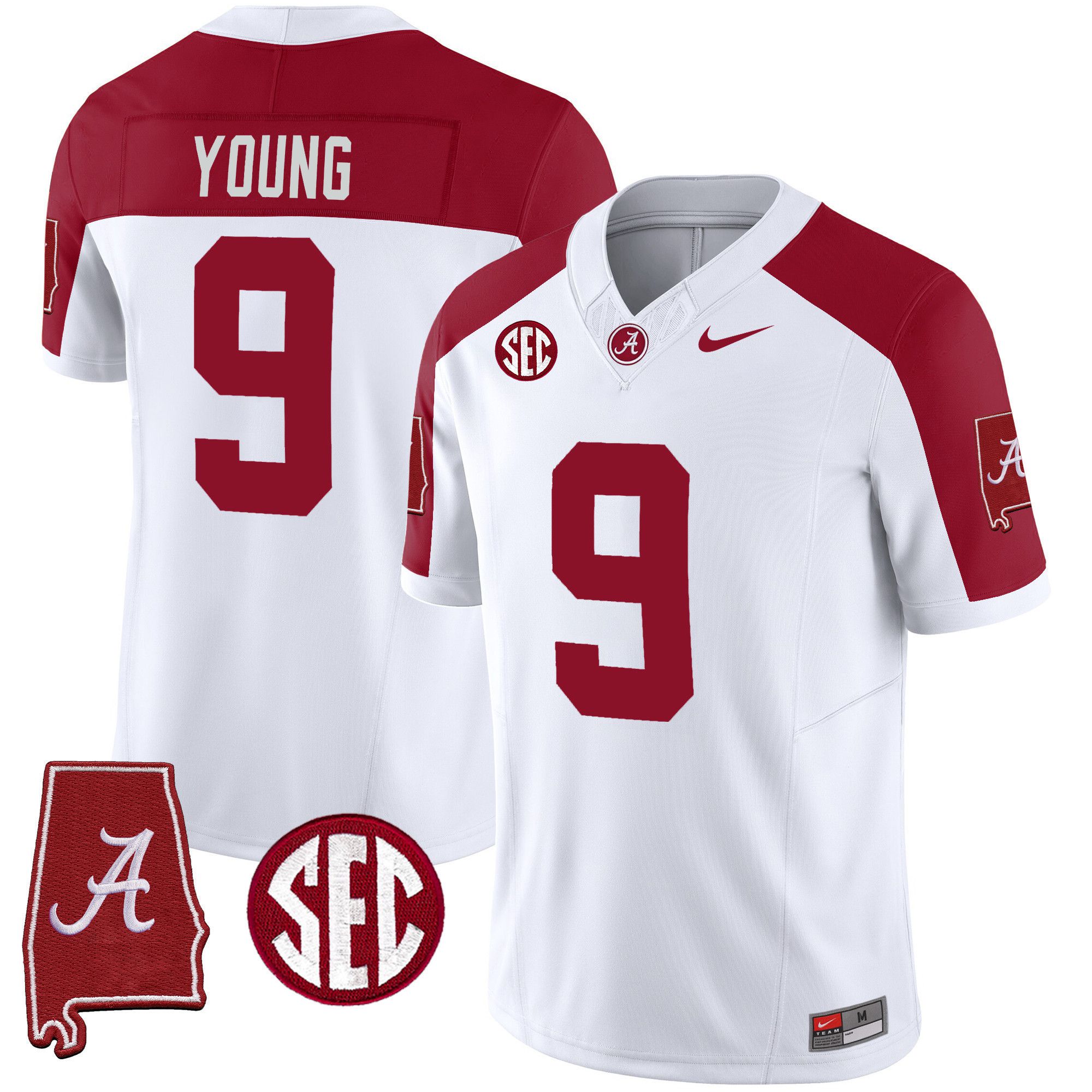Men Alabama Crimson Tide #9 Young White 2024 Nike Vapor Limited NCAA Jersey style 1